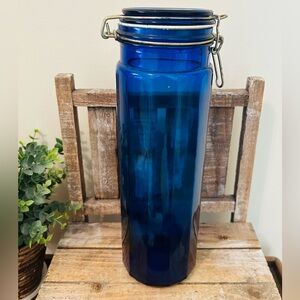 Vintage Cobalt Blue Glass 13” Canister Apothecary Hinged Lid